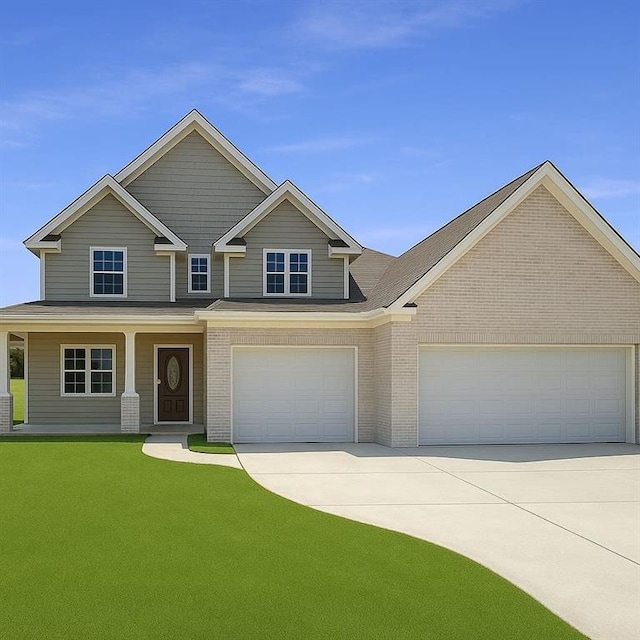 2873 Shoals Hill Ct, Dacula, GA 30019 - view of front of property featuring driveway, brick siding, a front yard, and an attached garage