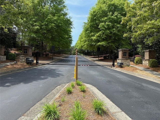 2873 Shoals Hill Ct, Dacula, GA 30019 - view of asphalt street featuring curbs, a gate, a gated entry, and sidewalks