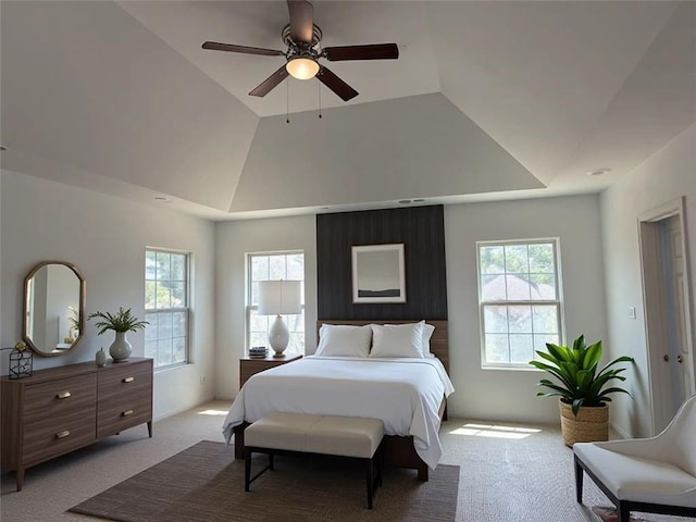 2873 Shoals Hill Ct, Dacula, GA 30019 - carpeted bedroom featuring a ceiling fan and lofted ceiling