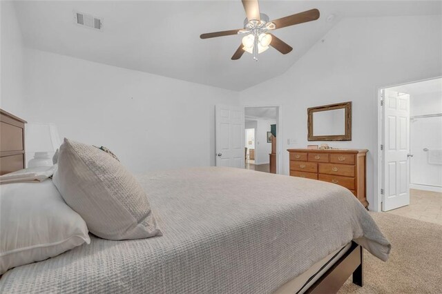 1402 Silver Summit Dr SE, Conyers, GA 30094 - carpeted bedroom featuring high vaulted ceiling and a ceiling fan
