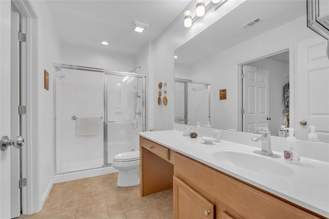 1402 Silver Summit Dr SE, Conyers, GA 30094 - bathroom with vanity, a shower stall, tile patterned floors, and recessed lighting