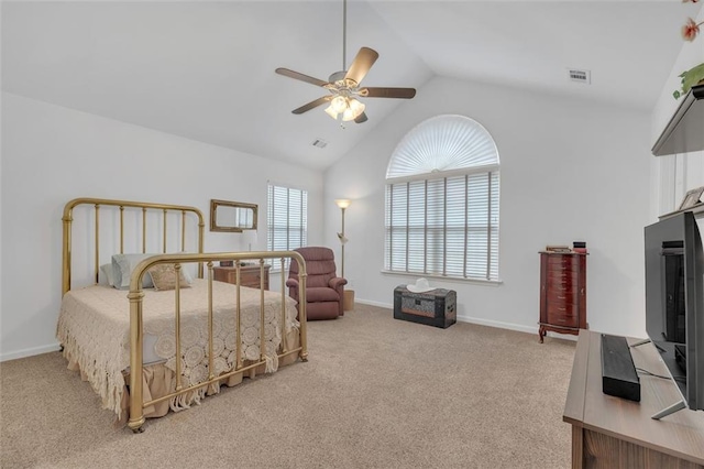 1402 Silver Summit Dr SE, Conyers, GA 30094 - bedroom with light carpet, lofted ceiling, and a ceiling fan
