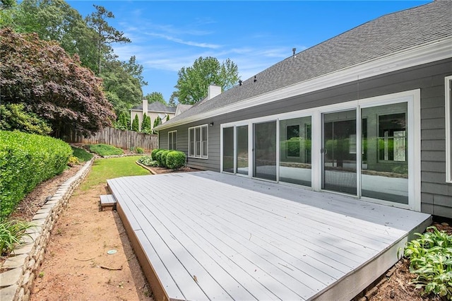 wooden terrace featuring fence