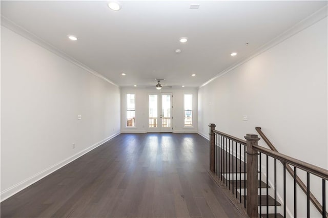 352 Olmstead Way Unit 28, Alpharetta, GA 30022 - spare room with dark wood-style flooring, recessed lighting, crown molding, and ceiling fan