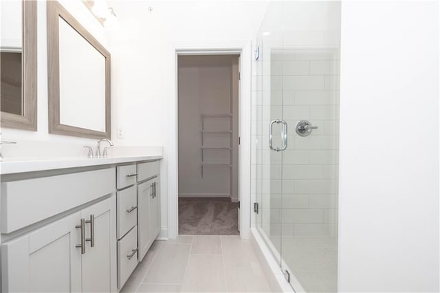 352 Olmstead Way Unit 28, Alpharetta, GA 30022 - bathroom with vanity, a shower stall, and tile patterned floors