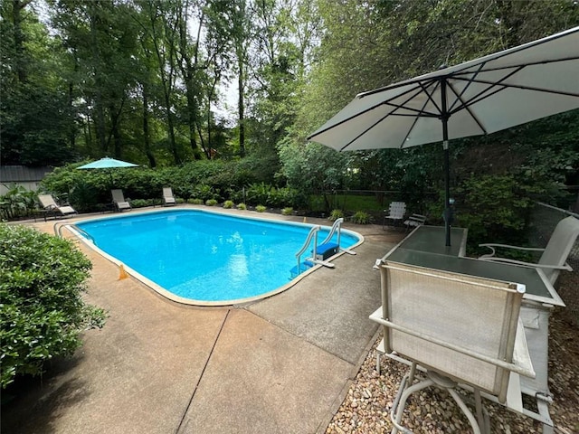 2671 Club Forest Ct SE, Conyers, GA 30013 - view of swimming pool with a patio and view of scattered trees