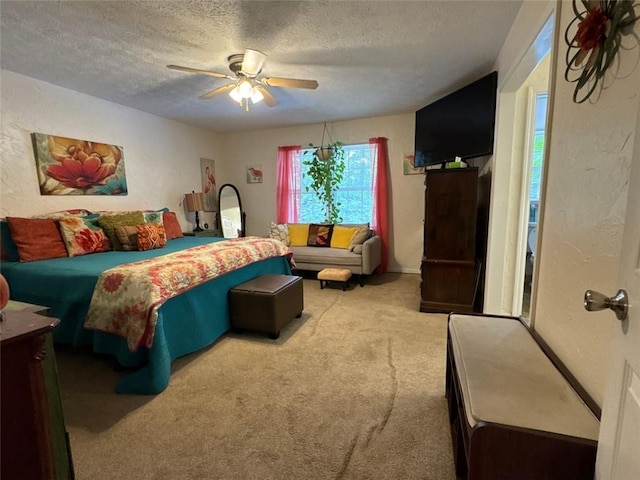 2671 Club Forest Ct SE, Conyers, GA 30013 - bedroom featuring carpet floors, a textured ceiling, and a ceiling fan