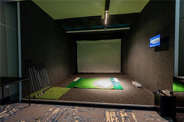 playroom with golf simulator