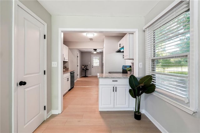 kitchen featuring white cabinetry, a wealth of natural light, and black dishwasher