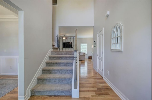 544 Pine Way, Dallas, GA 30157 - stairs with wood finished floors, ornamental molding, and baseboards