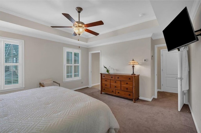 544 Pine Way, Dallas, GA 30157 - carpeted bedroom featuring multiple windows, a tray ceiling, baseboards, and crown molding