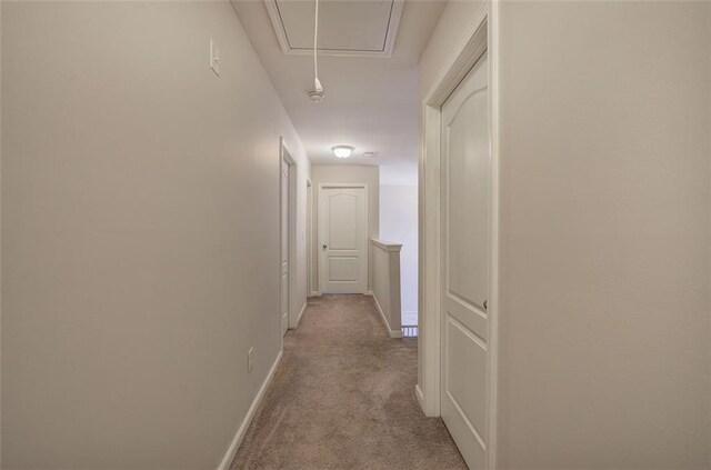 544 Pine Way, Dallas, GA 30157 - corridor featuring attic access, light colored carpet, and baseboards
