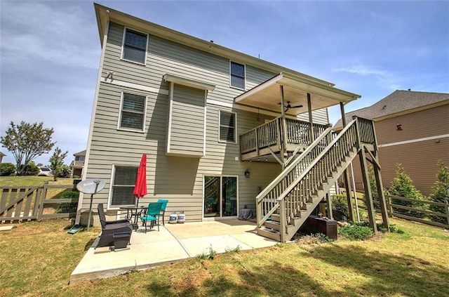 544 Pine Way, Dallas, GA 30157 - back of house with a ceiling fan, a wooden deck, a patio area, and stairway