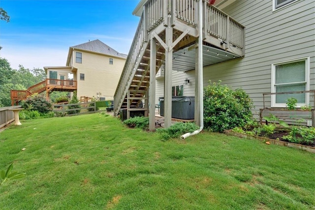 544 Pine Way, Dallas, GA 30157 - rear view of property featuring a hot tub, stairs, and a deck