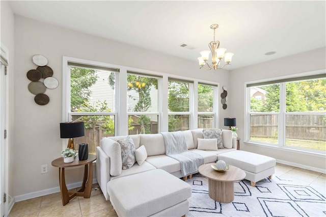 441 Spring View Dr, Woodstock, GA 30188 - living room featuring plenty of natural light, a chandelier, and light tile patterned flooring