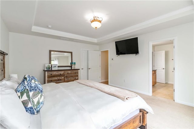 441 Spring View Dr, Woodstock, GA 30188 - bedroom with a raised ceiling, light carpet, and crown molding