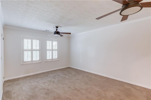 6006 Lanier Heights Cir, Buford, GA 30518 - spare room featuring ceiling fan, light colored carpet, baseboards, crown molding, and a textured ceiling