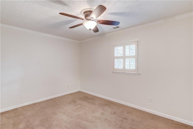 6006 Lanier Heights Cir, Buford, GA 30518 - spare room with ceiling fan, light colored carpet, baseboards, ornamental molding, and a textured ceiling