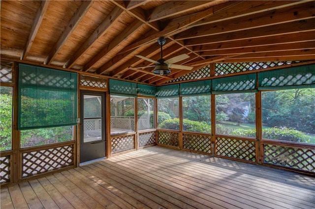 6006 Lanier Heights Cir, Buford, GA 30518 - unfurnished sunroom featuring a ceiling fan, lofted ceiling, and plenty of natural light