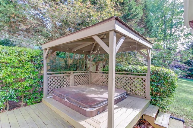 6006 Lanier Heights Cir, Buford, GA 30518 - wooden terrace with a covered hot tub and a gazebo
