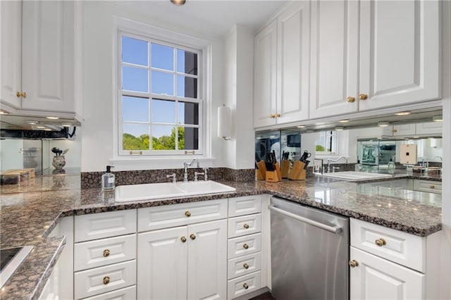 1325 Peachtree St NE Unit 401, Atlanta, GA 30309 - kitchen with stainless steel dishwasher, a sink, white cabinetry, and a healthy amount of sunlight