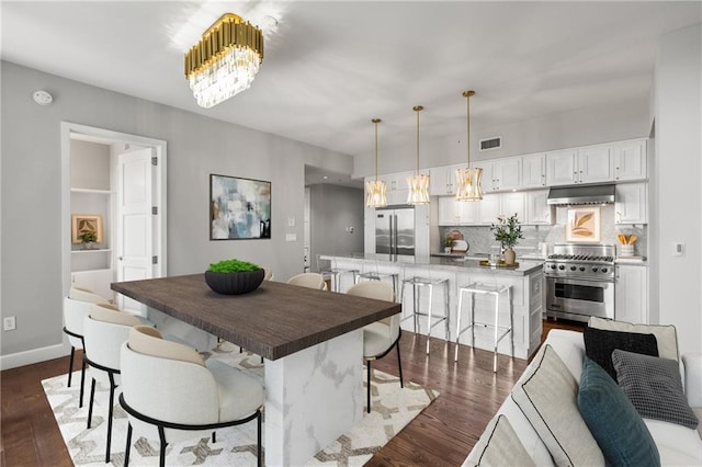 1820 Peachtree St NW Unit 804, Atlanta, GA 30309 - dining area with dark wood-type flooring and a chandelier