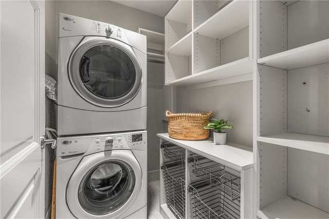 1820 Peachtree St NW Unit 804, Atlanta, GA 30309 - laundry room featuring stacked washing machine and dryer