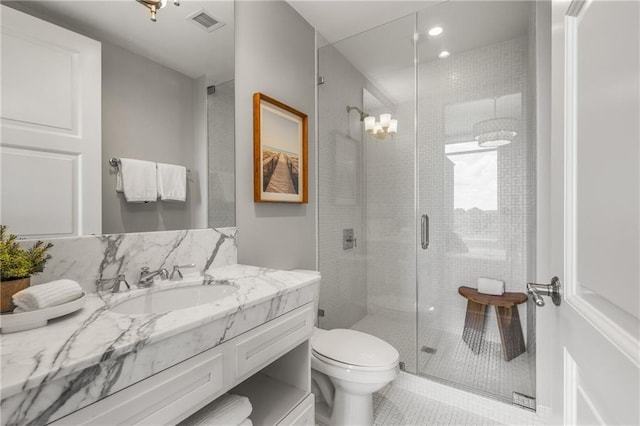 1820 Peachtree St NW Unit 804, Atlanta, GA 30309 - full bathroom featuring vanity, a shower stall, and tile patterned flooring