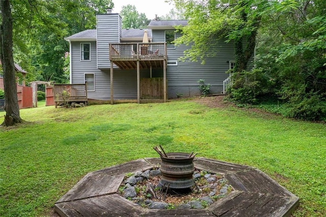 1140 Reading Dr NW, Acworth, GA 30102 - back of property with a wooden deck, a lawn, and a chimney