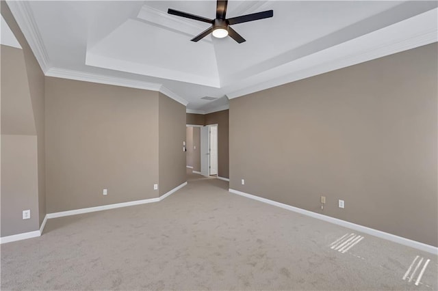 1215 Wynridge Xing, Alpharetta, GA 30005 - carpeted empty room with a raised ceiling, ceiling fan, crown molding, and baseboards