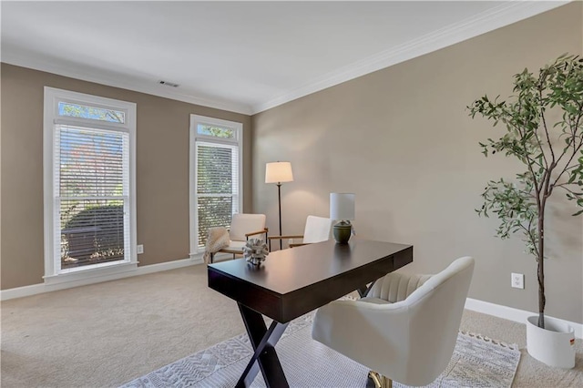 1215 Wynridge Xing, Alpharetta, GA 30005 - office area featuring light colored carpet, baseboards, and crown molding