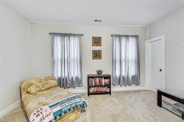 bedroom featuring multiple windows and carpet flooring