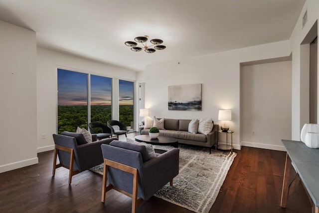 living room with dark hardwood / wood-style floors