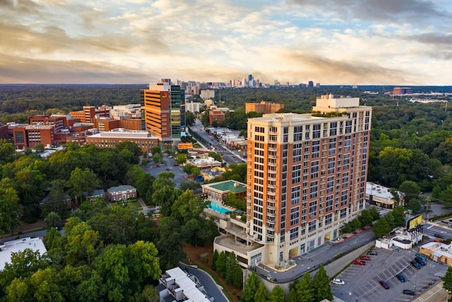 view of aerial view at dusk