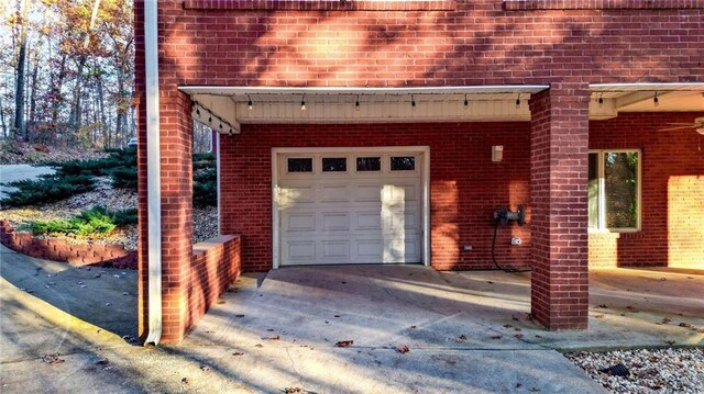 exterior space with a garage