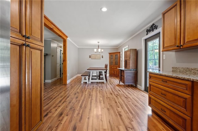 4968 Moores Mill Ln, Waleska, GA 30183 - dining room with crown molding, light wood-style floors, a chandelier, and recessed lighting