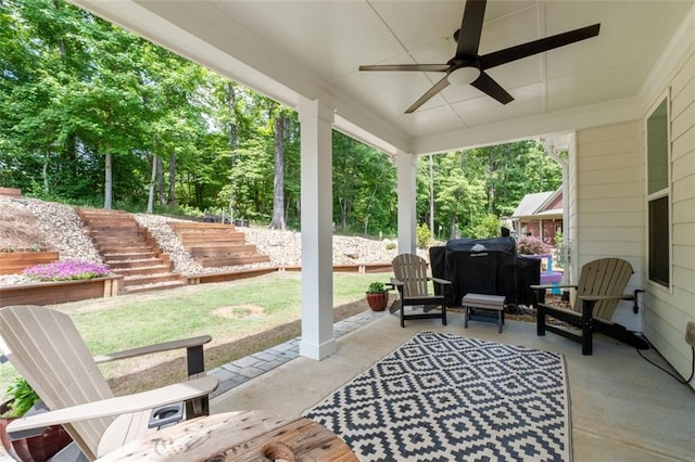 view of patio featuring grilling area and ceiling fan