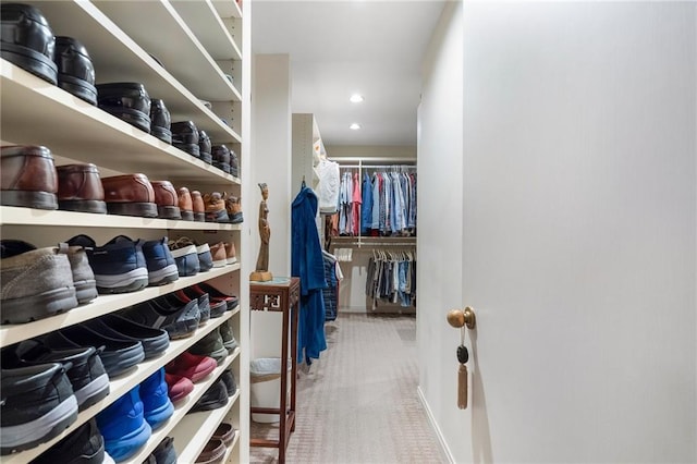 walk in closet with carpet