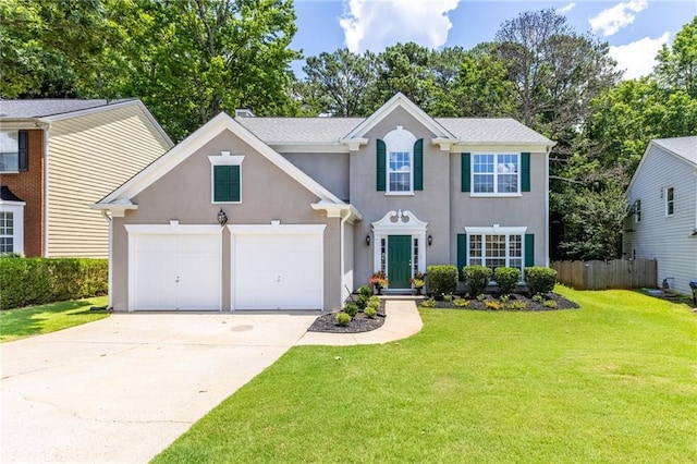 7000 Foxberry Ln, Roswell, GA 30075 - view of front facade with an attached garage, stucco siding, and concrete driveway