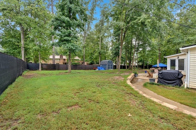 view of yard with a shed