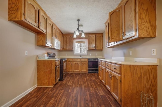 kitchen featuring dishwasher, electric stove, white microwave, and brown cabinets