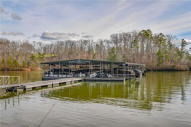 view of dock with a water view