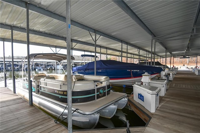 view of dock with a water view