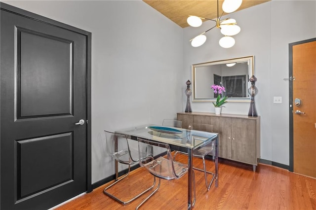 943 Peachtree St NE Unit 1910, Atlanta, GA 30309 - dining room with baseboards, wood finished floors, and an inviting chandelier