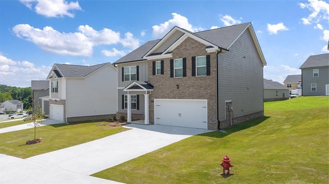 view of front facade featuring a front yard and a garage