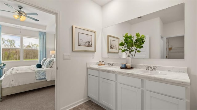 bathroom with vanity and ceiling fan