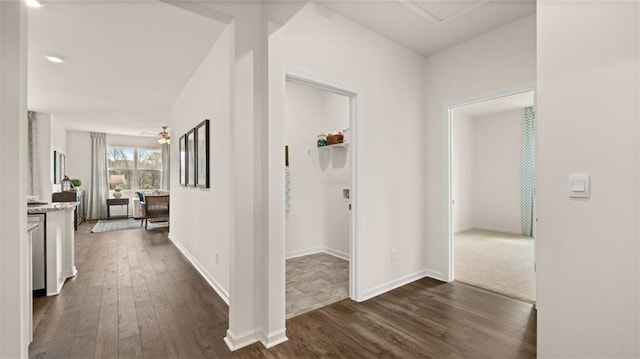 hallway with dark hardwood / wood-style floors