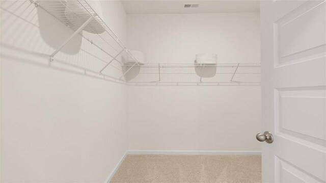 spacious closet featuring light carpet