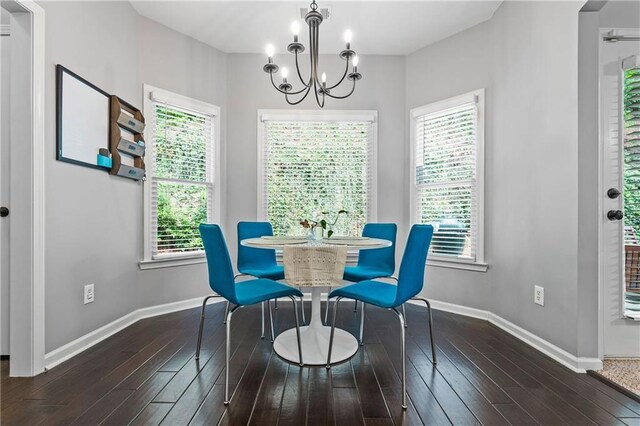 3174 Vickery Dr NE, Marietta, GA 30066 - dining space with a chandelier, baseboards, and dark wood-style flooring