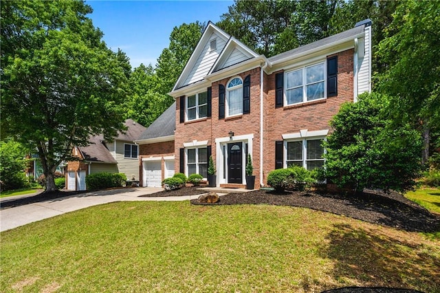 3174 Vickery Dr NE, Marietta, GA 30066 - view of front of house with an attached garage, concrete driveway, a front yard, and brick siding